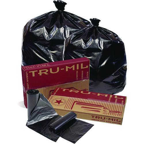Tru-Mil Can Liners, 55 gal, 1.8 mil, 36 x 58, Black, Interleaved Roll, 50/Carton
