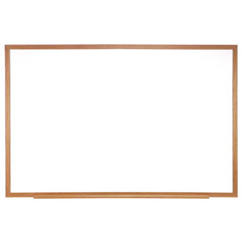M1 Porcelain Magnetic Whiteboard, 87.94" x 48.5", White Surface, Natural Wood Frame