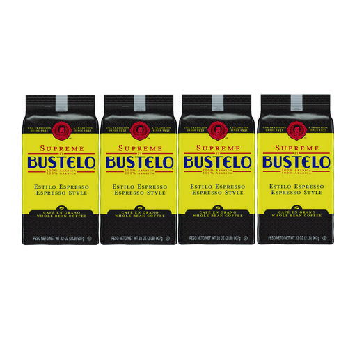 Cafe Bustelo Whole Bean Coffee, Espresso, 32 oz Bag, 4/Carton