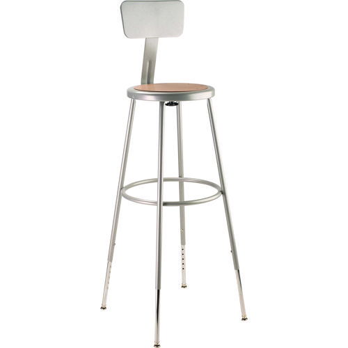 6200 Series Height Adjustable Heavy Duty Steel Stool With Backrest, 32" to 39" Seat Height, Brown Seat, Gray Back/Base