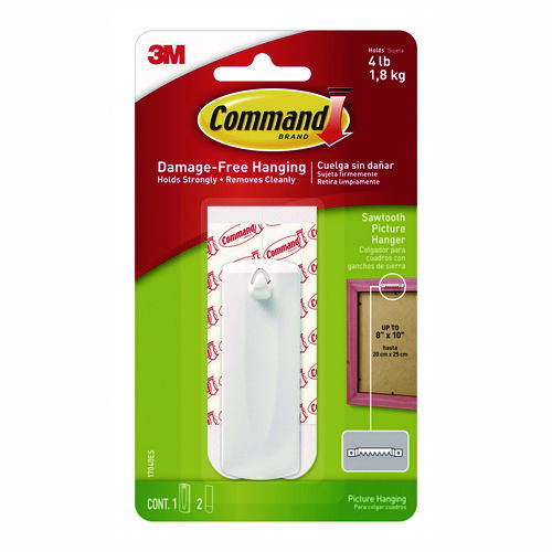 Sawtooth Picture Hanger, One Hanger, Two Strips, White, Supports 4 lbs
