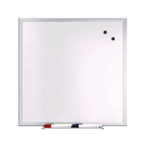 Magnetic Steel Dry Erase Board, 24" x 24", White Surface, Gray/Natural Aluminum Frame