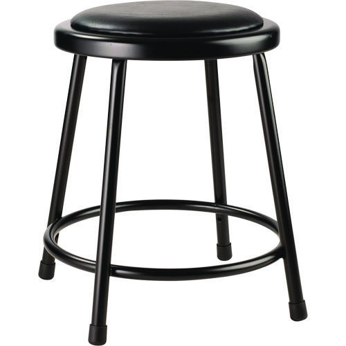 6400 Series Fixed Height Heavy Duty Vinyl Padded Steel Stool, Backless, Supports 500 lb, 18" Seat Height, Black Seat/Base