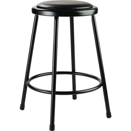 6400 Series Fixed Height Heavy Duty Vinyl Padded Steel Stool, Backless, Supports 500 lb, 24" Seat Height, Black Seat/Base