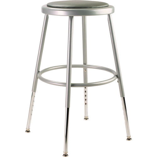 6400 Series Height Adjustable HD Vinyl Padded Steel Stool, Backless, Supports 500 lb, 18.5"-26.5" Seat Height, Gray Seat/Base