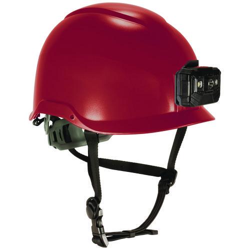 Skullerz 8976LED Class E Safety Helmet with LED Light, 6-Point Ratchet Suspension, Red