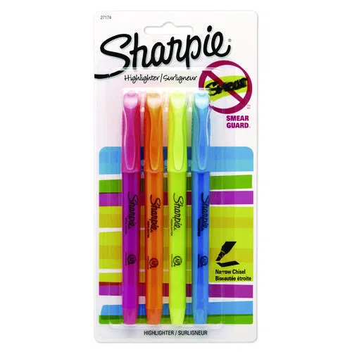 Pocket Style Highlighters, Assorted Ink Colors, Chisel Tip, Assorted Barrel Colors, 4/Set