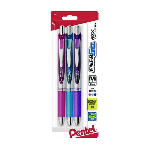 EnerGel RTX Gel Pen, Retractable, Medium 0.7 mm, Assorted Pastel Ink and Barrel Colors, 3/Pack