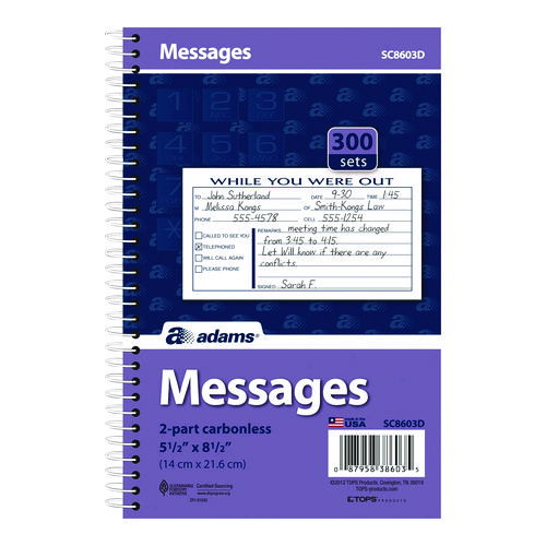 While You Were Out Messages Book, Two-Part Carbonless, 5 x 2.83, 3 Forms/Sheet, 300 Forms Total