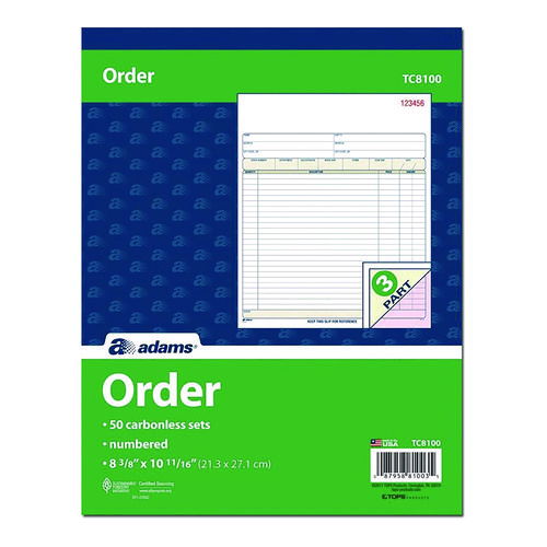Multipart Sales Order Pad, Three-Part Carbonless, 8.34 x 10.19, 50 Forms Total
