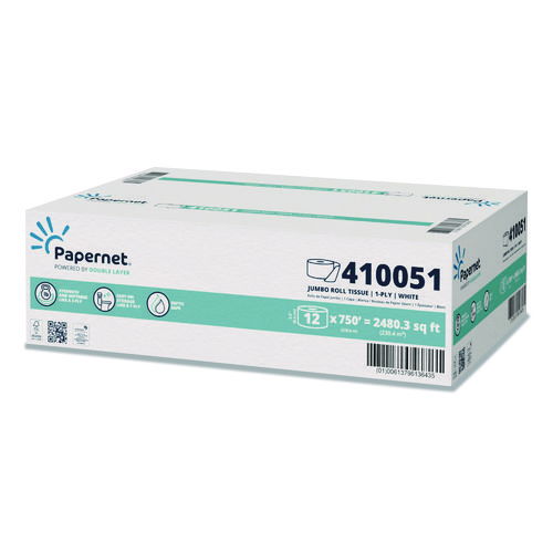 HyTech Seas Mini JRT, Septic Safe, 1-Ply, 3.3" x 750 ft, White, 6 Rolls/Carton