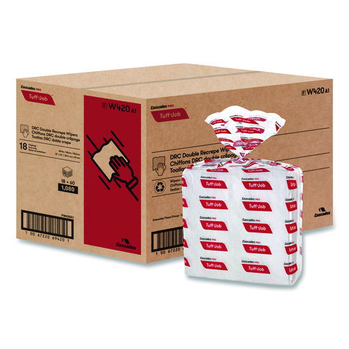 Tuff-Job S400 DRC Wipers, Medium, 12 x 13, White, 60/Pack, 18 Pack/Carton