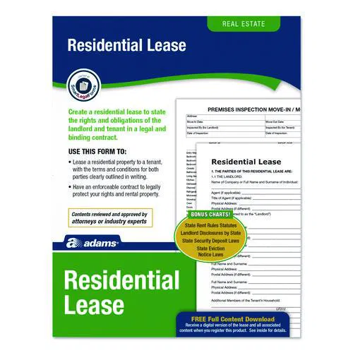 Residential Lease Form Sets with Instructions and Free Download, One-Part (No Copies), 8.5 x 11, 4 Forms/Set, 4 Sets/Pack