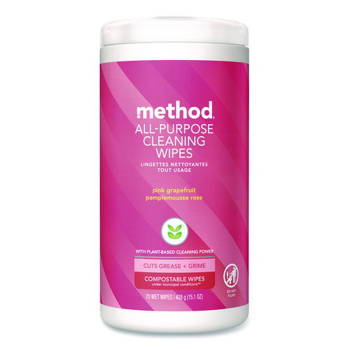 All Purpose Cleaning Wipes, 1 Ply, Pink Grapefruit, White, 70/Pack