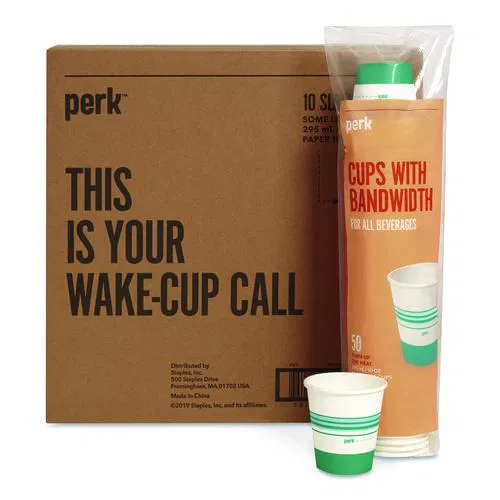 Paper Hot Cups, 10 oz, White/Teal, 500/Carton