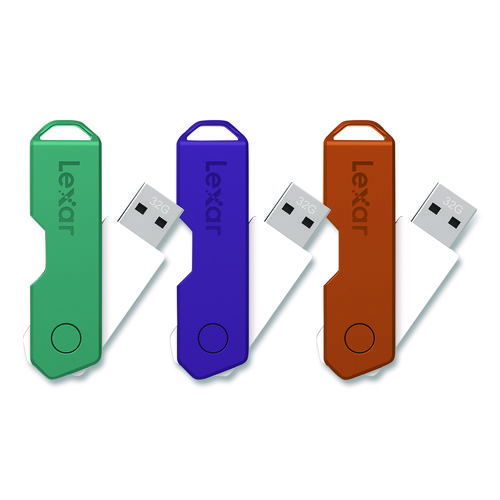 Twist Turn2 USB 2.0 Flash Drive, 32 GB, Orange/Purple/Teal, 3/Pack