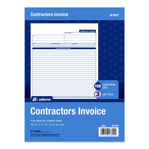 Multipart Contractor Invoice Forms, Three-Part Carbonless, 8.5 x 10.94, 100 Forms Total