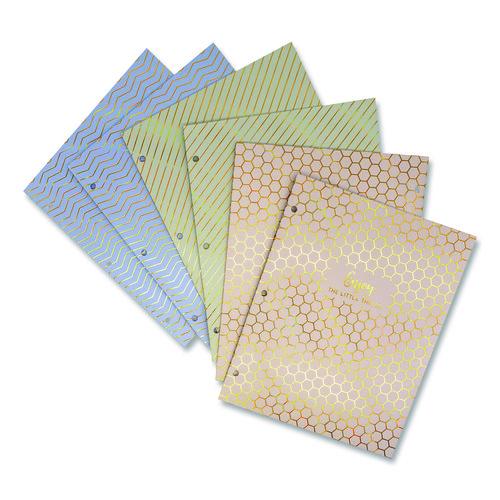 Two-Pocket Portfolio Folder, 1" Capacity, 9.6 x 11.9, Haze, Blue/Green/Taupe, 6/Pack