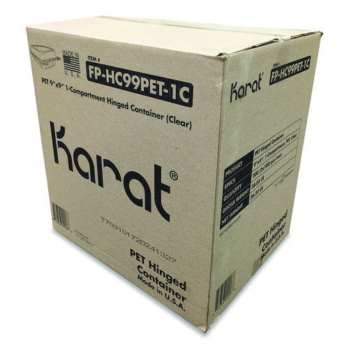 PET Plastic Hinged Container, 9 x 9 x 3.6, Clear, Plastic, 100/Pack, 2 Packs/Carton