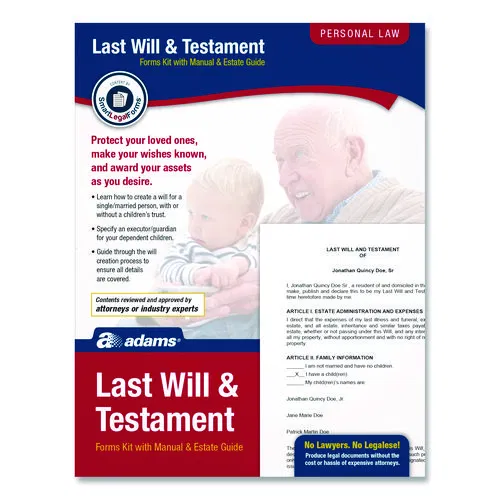 Last Will and Testament Digital Forms Kit with Manual and Estate Guide, Inkjet/Laser, 8.5 x 11, Unlimited Number of Forms