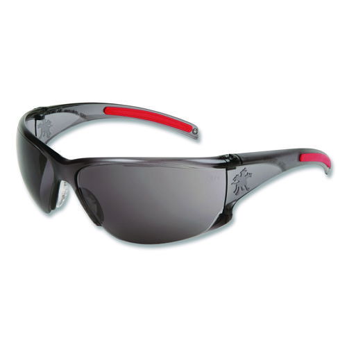 Hulk HK1 Series Safety Glasses, Scratch-Resistant, Smoke/Red Plastic Frame, Gray Plastic Lens