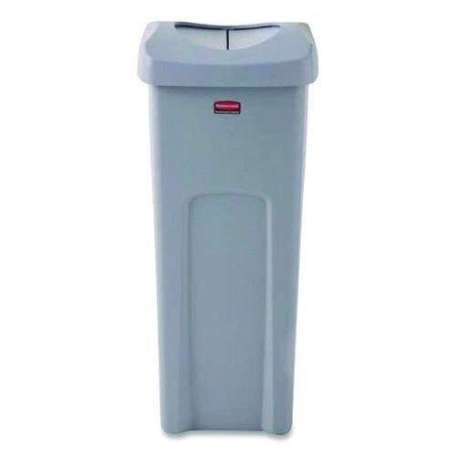 Universal Square Trash Can with Swing Lid, 23 gal, Plastic, Gray