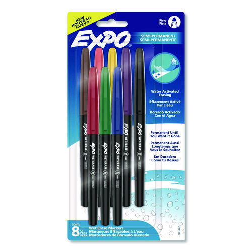 Wet Erase Markers, Fine Needle Tip, Assorted, 8/Pack