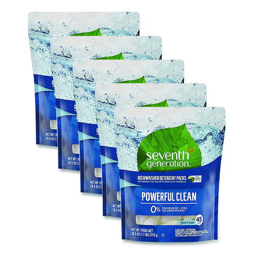 Natural Automatic Dishwasher Detergent Packs, Free and Clear, 45 Powder Packets/Box, 5 Boxes/Carton