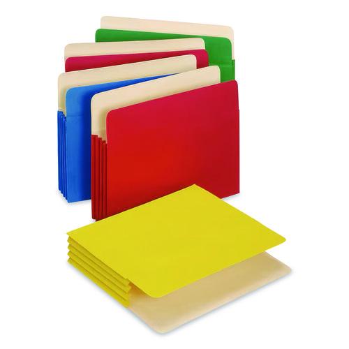 Heavy Duty Reinforced File Pocket, 3.5" Expansion, Letter Size, Randomly Assorted Colors, 5/Box