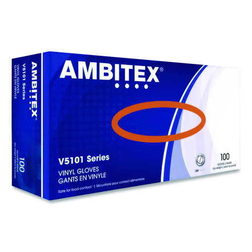 V5101 Series Latex-Free Lightly Powdered Vinyl Gloves, Large, 3 mil Thick, 9" Long, Clear, 100/Box