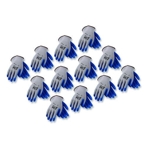 GP Latex-Coated Cotton/Polyester Gloves, EN388: 1111, 10" Long, X-Large, Gray/Blue, 12 Pairs