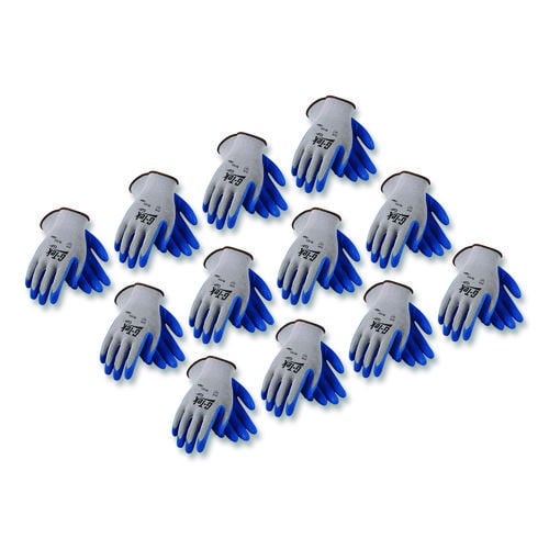 GP Latex-Coated Cotton/Polyester Gloves, EN388: 1111, 10" Long, Medium, Gray/Blue, 12 Pairs