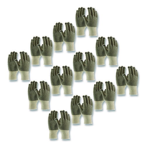 PVC-Dotted Cotton/Polyester Work Gloves, Reversible, Small, Beige/Black, 12 Pairs