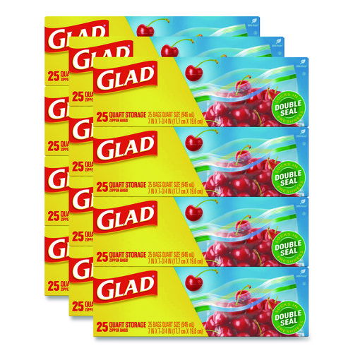 Zipper Food Storage Plastic Bags, Quart Size, 7.75 x 7, Clear, 25 Bags/Box, 12 Boxes/Carton