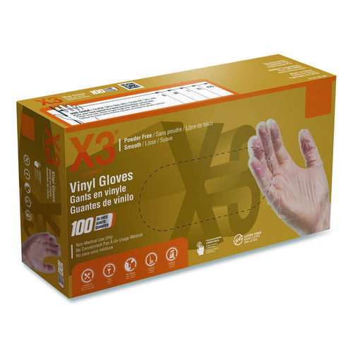 Industrial Vinyl Gloves, Powder-Free, Small, 3 mil Thick, 9.5" Long, Clear, 100/Box
