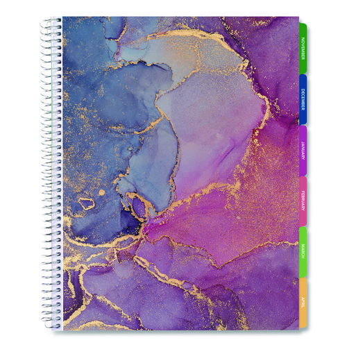 Deluxe Marble Weekly/Monthly Planner, Marble Artwork, 11 x 8.5, Purple/Blue/Gold Cover, 14-Month: Nov 2024 to Dec 2025