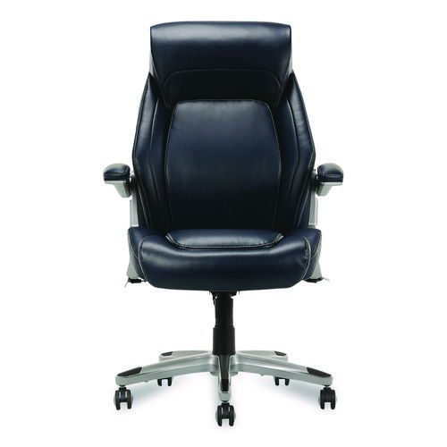 Meyer Bonded Leather Executive Chair, Supports Up to 275 lb, 19" x 22.75", Navy Seat, Navy/Back, Silver Base