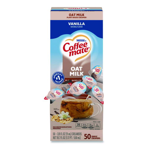 Plant-Based Oat Milk Liquid Creamers, Natural Vanilla, 0.38 oz Mini Cups, 50/Box