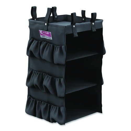 3-Sided Hanging Bag with Shelves for Suncast Commercial HKC1000/HKC2000 Housekeeping Carts, 25.4 gal, 15.7 x 12.4 x 30, Black