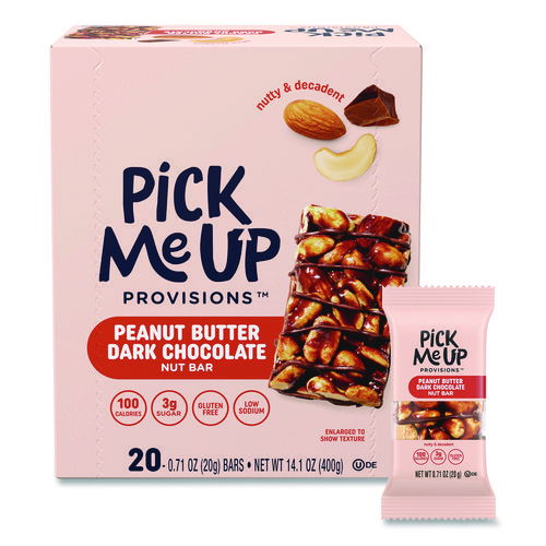 Nut Bars, Peanut Butter Dark Chocolate, 0.7 oz Bar, 20/Box
