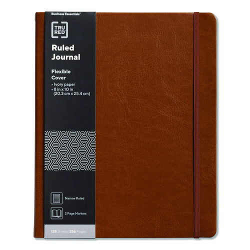 Flexible-Cover Business Journal with Elastic Closure, 1-Subject, Narrow Rule, Cognac Cover, (128) 10 x 8 Sheets
