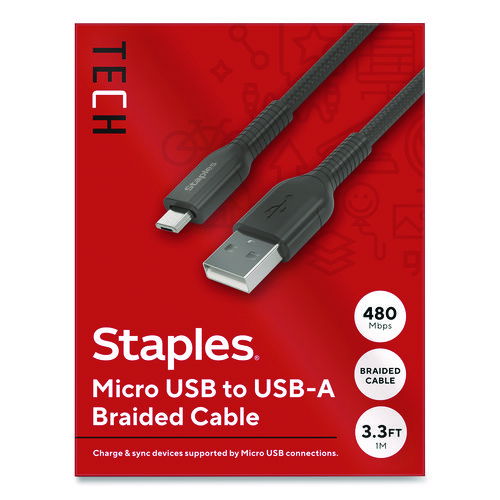 Micro USB to USB-A 2.0 Charging Cable, 3.3 ft, Black