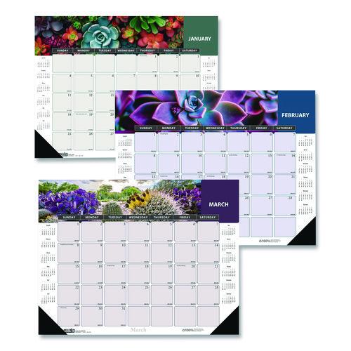 Recycled Succulent and Cacti Desk Pad Calendar, 17 x 22, Multicolor Sheets, Black Corners, 12-Month (Jan to Dec): 2026