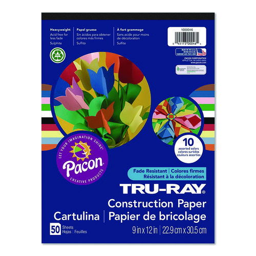 Tru-Ray Construction Paper, 9 x 12, Assorted Colors, 50 Sheets/Pad
