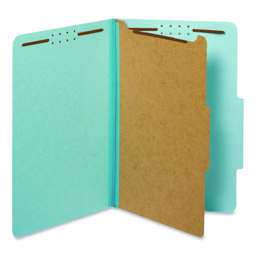 Colored Pressboard Top Tab Classification Folders, 1.75" Expansion, 1 Divider, 4 Fasteners, Legal Size, Light Blue, 10/Box