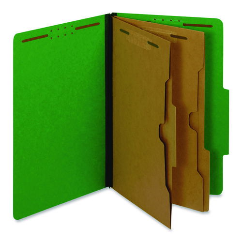Pressboard Classification Folders with Two Full-Pocket Dividers, 2.5" Expansion, 6 Fasteners, Legal Size, Dark Green, 10/Box