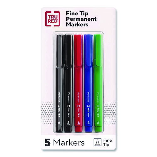 Permanent Marker, Pen-Style, Fine Bullet Tip, Assorted Colors, 5/Pack