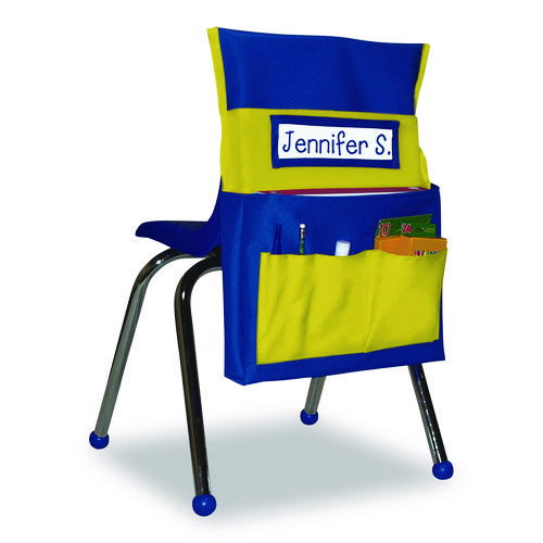 Chairback Buddy for Student Chairs with a Back Width Up to 15", Medium, 15 x 1.5 x 19, Fabric, Blue/Yellow
