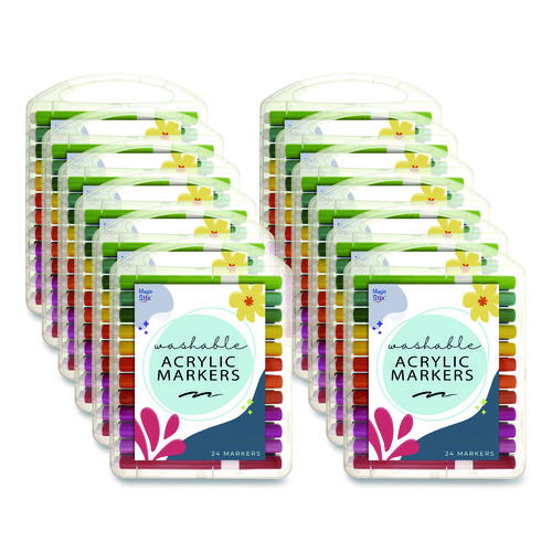 Washable Acrylic Markers, Fine Bullet Tip, Assorted Colors, 24/Pack, 12 Packs/Carton
