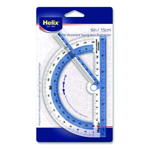 180 Degree Shatter Resistant Swing Arm Protractor, 6" Ruler Edge/10 cm Ruler Edge, Plastic, Randomly Assorted Color